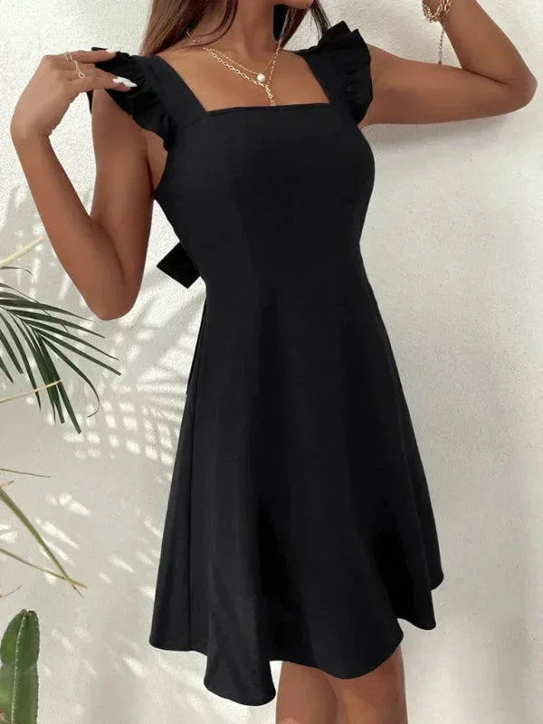 Women's Short Flared Summer Dress with Ruffle Sleeves