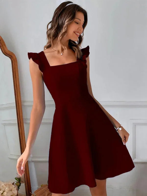 Women's Short Flared Summer Dress with Ruffle Sleeves