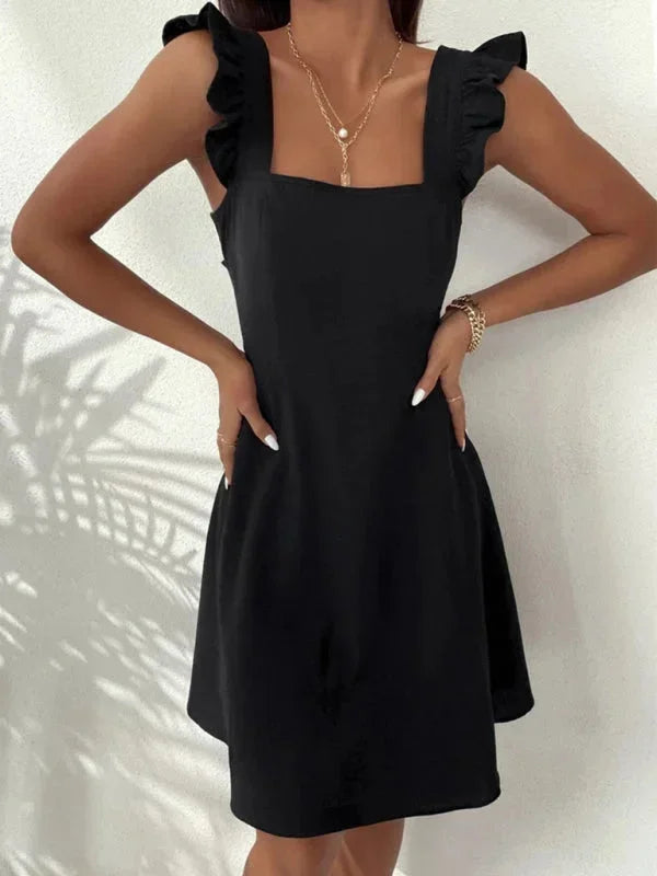 Women's Short Flared Summer Dress with Ruffle Sleeves