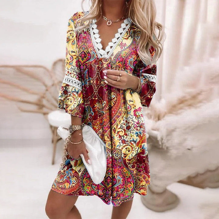 Women's Floral Tiered Maxi Dress with Crochet Lace Detail