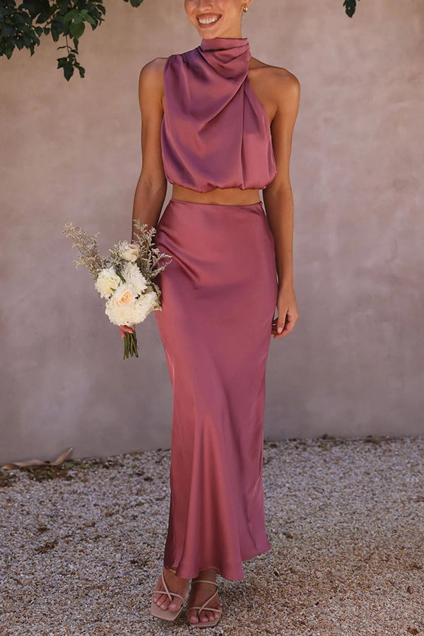 Women's Matching Halter Top and Skirt Two-Piece