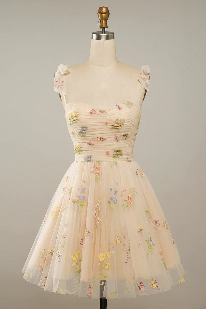 Women's Tulle Ball Gown with Floral Embroidery