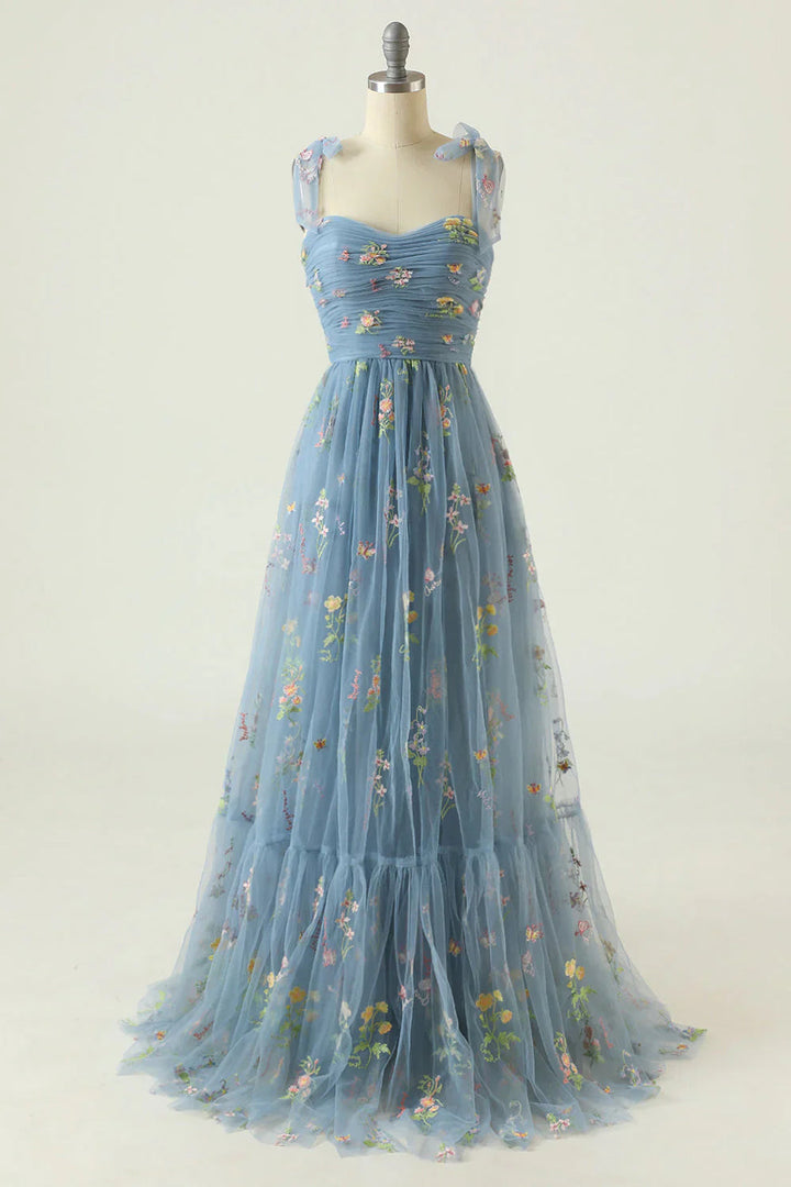 Women's Tulle Ball Gown with Floral Embroidery