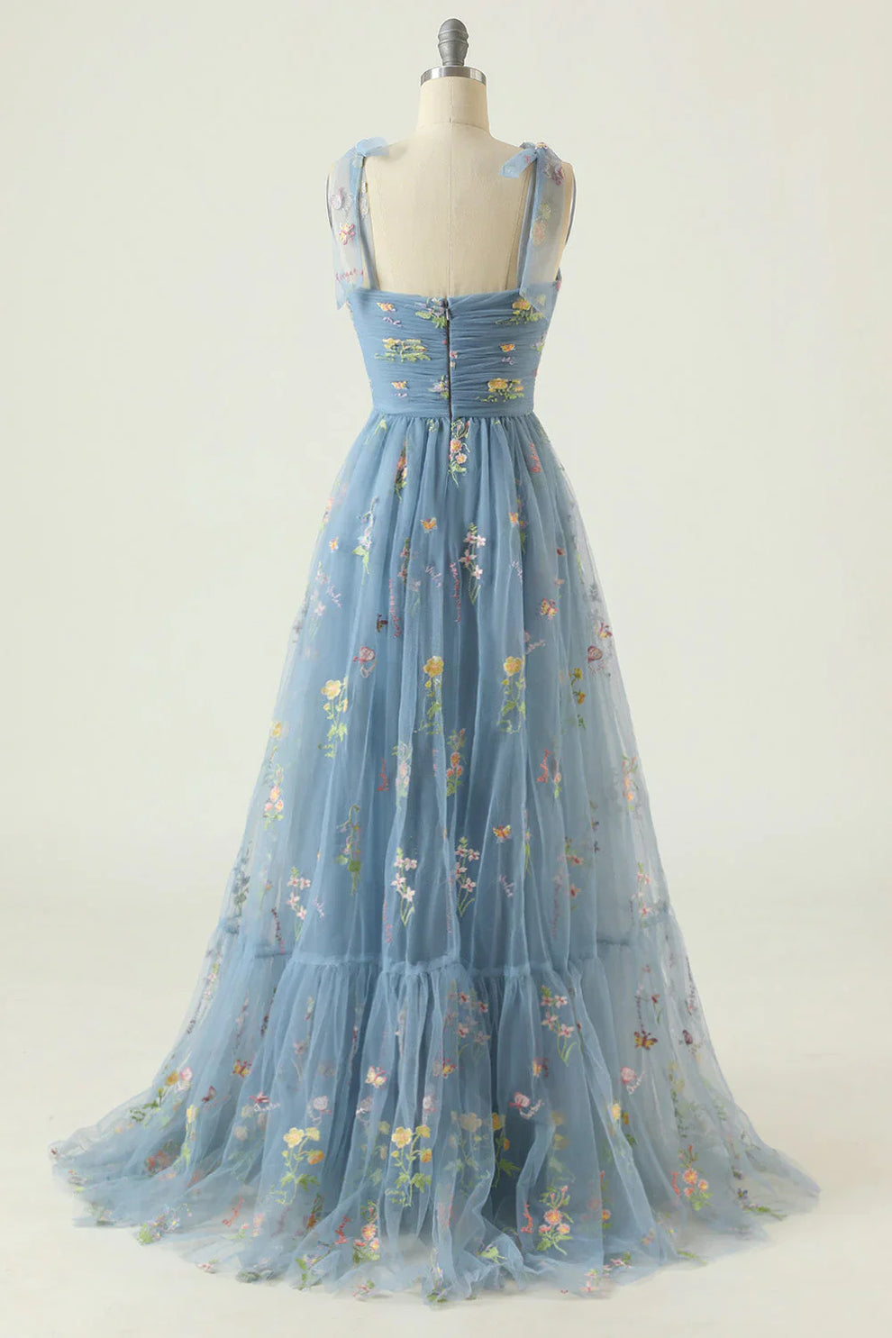 Women's Tulle Ball Gown with Floral Embroidery