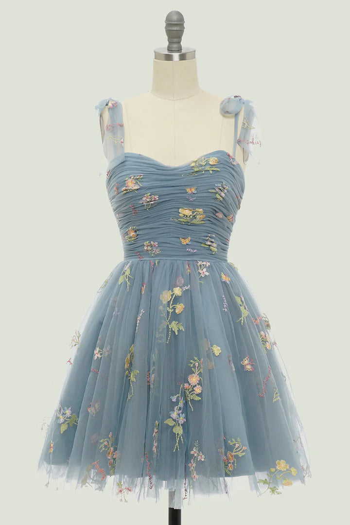 Women's Tulle Ball Gown with Floral Embroidery