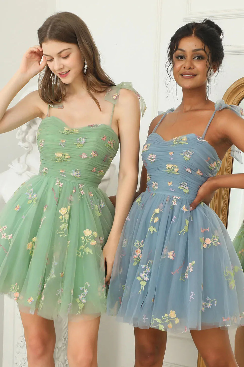 Women's Tulle Ball Gown with Floral Embroidery