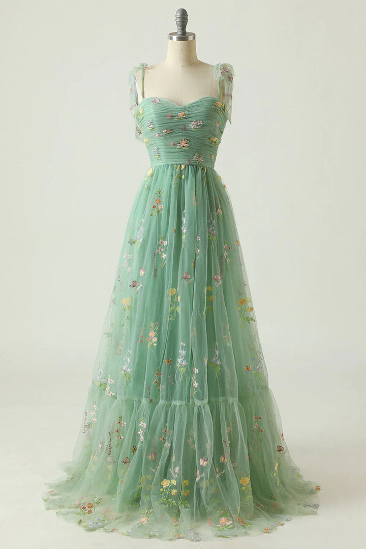 Women's Tulle Ball Gown with Floral Embroidery