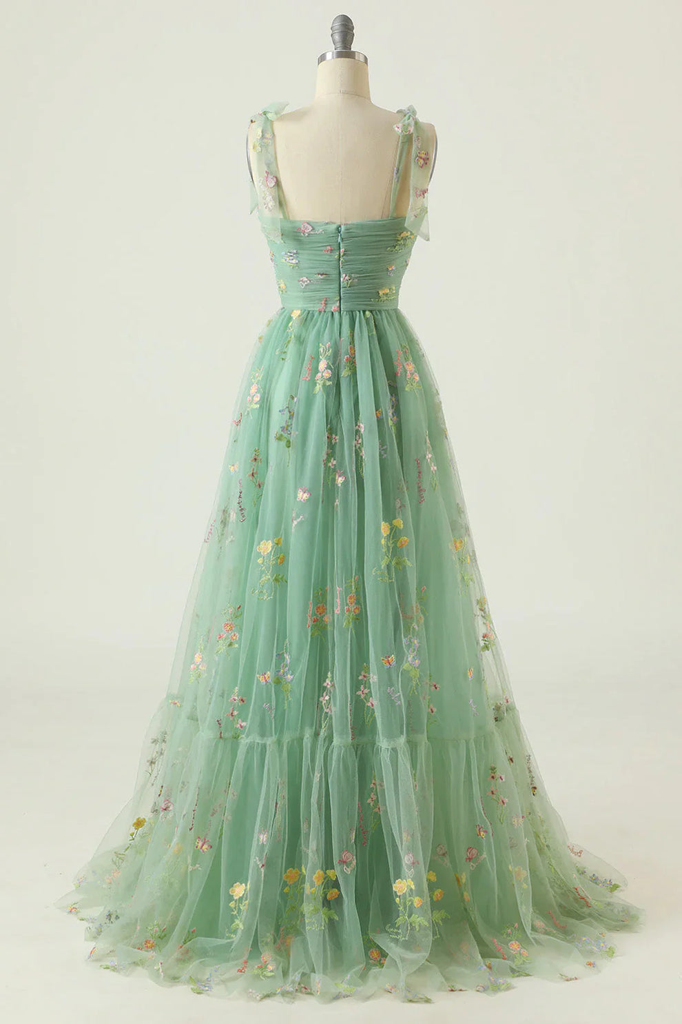 Women's Tulle Ball Gown with Floral Embroidery