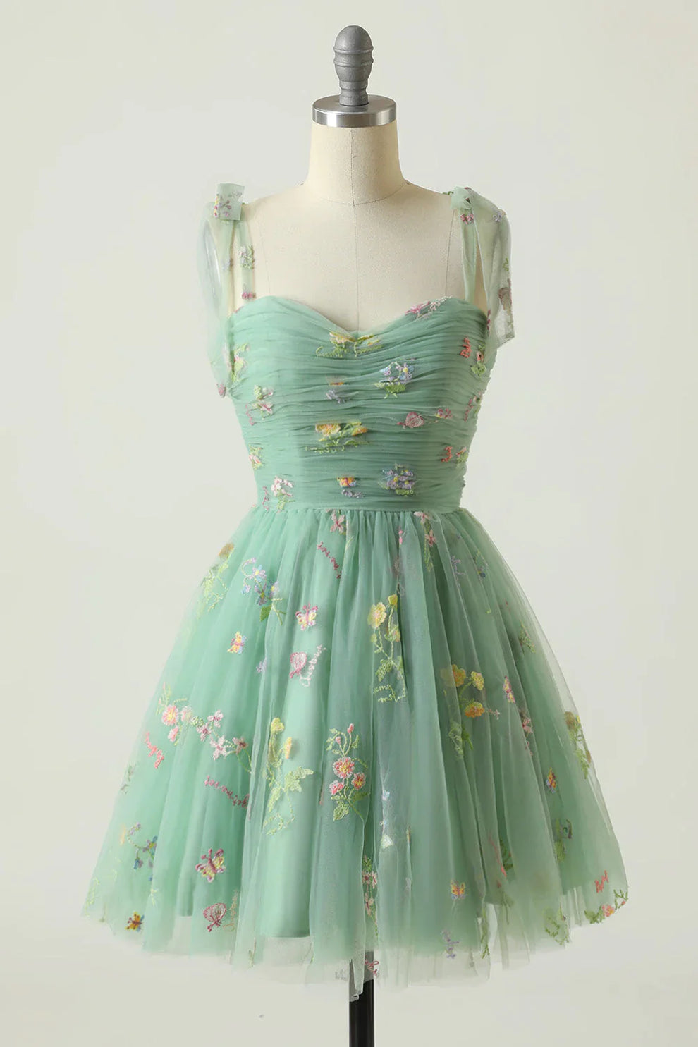 Women's Tulle Ball Gown with Floral Embroidery