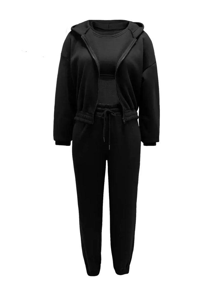 Three-Piece Lounge Set with Cropped Hoodie