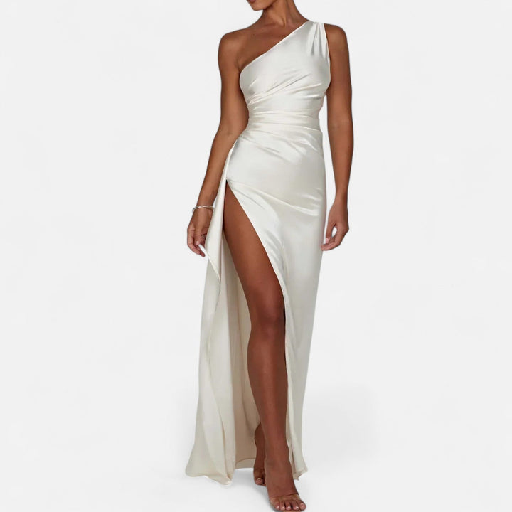 Women's Full-Length Dress with Asymmetric Hem