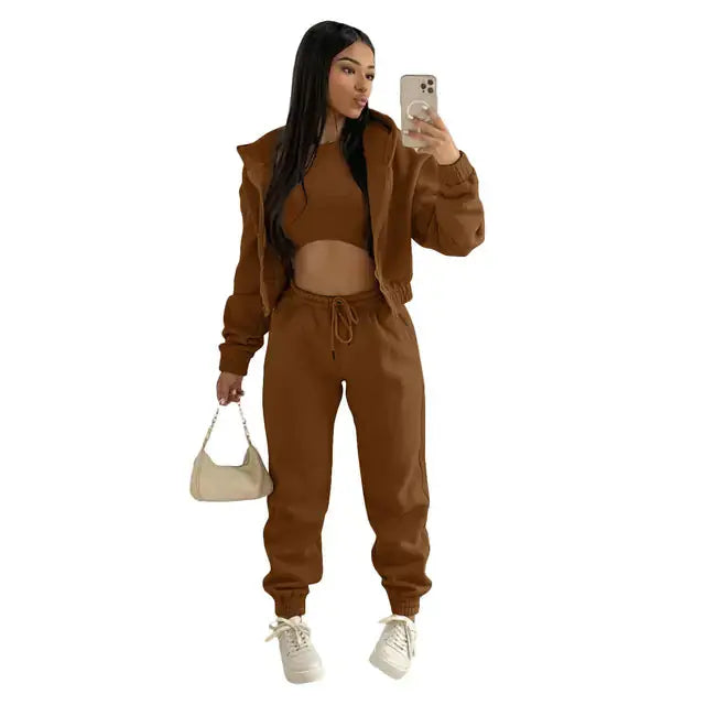 Three-Piece Lounge Set with Cropped Hoodie